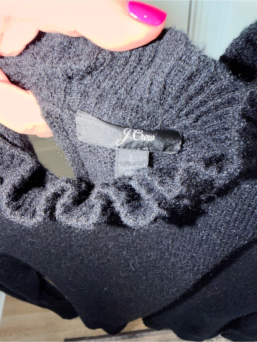 J.Crew Black Wool Blend Long-Sleeve Ruffle Neck Sweater - Picture 5 of 6